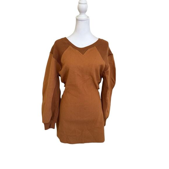 EVNL Puff Sleeves Backless High-Low Sweatshirt Dress Brown Size M - Picture 2 of 11
